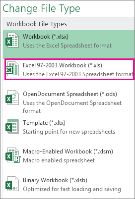 Excel 97-2003 工作簿格式