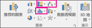 Excel 2016 for Windows 中用于插入层次结构、瀑布图、股价图或统计图的图标