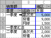 在数据透视表中选择项实例的示例