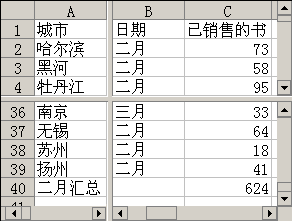 拆分成多个窗格的工作表窗口