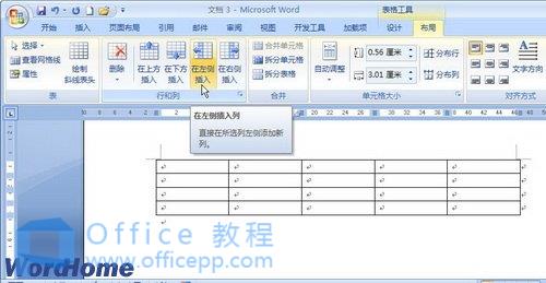 Word2007怎样在表格中插入行和列